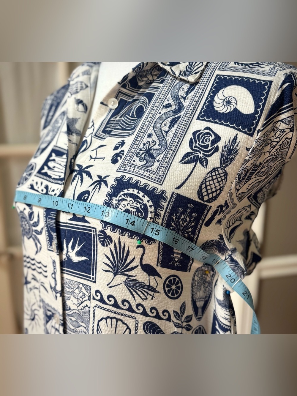 Jane + Delancey Coastal Postcard Shirt Dress Blue White Linen Blend Small - Picture 6 of 8